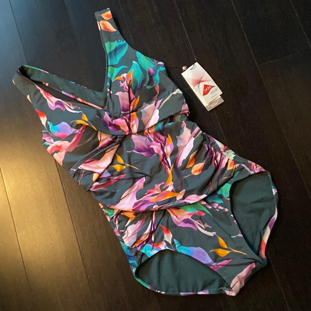 CALIA POWER SCULPT ONE PIECE SWIM SUIT IN AQUA MULTI SZ 6